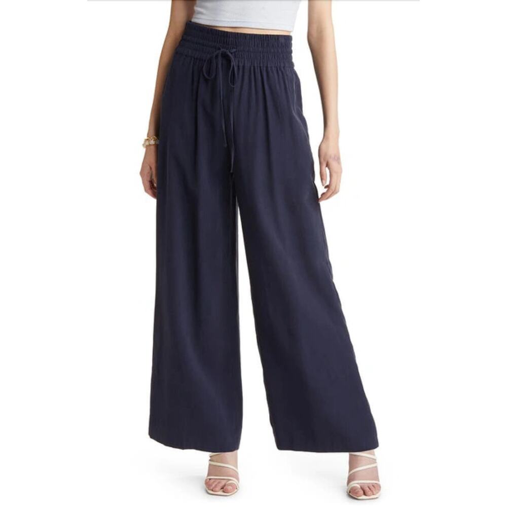 OPEN EDIT Drawstring Wide Leg Pants In Navy Blazer Size S